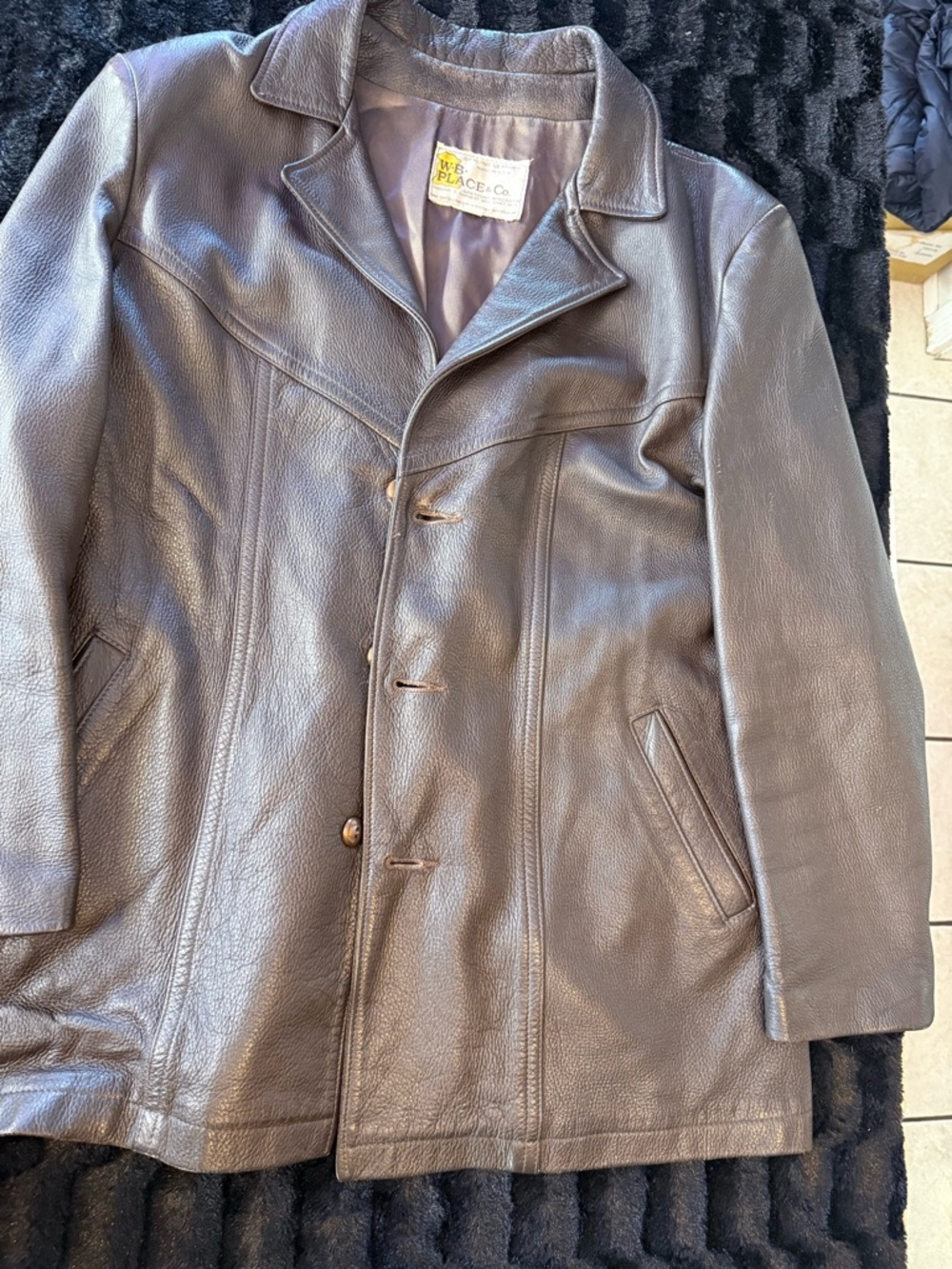 W.B. PLACE & Co Men's Brown Leather Pea Coat